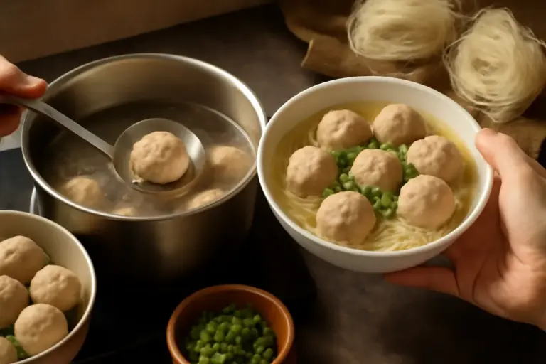 Bakso indonesiano fatto in casa: la cottura in brodo che rende le polpette leggere